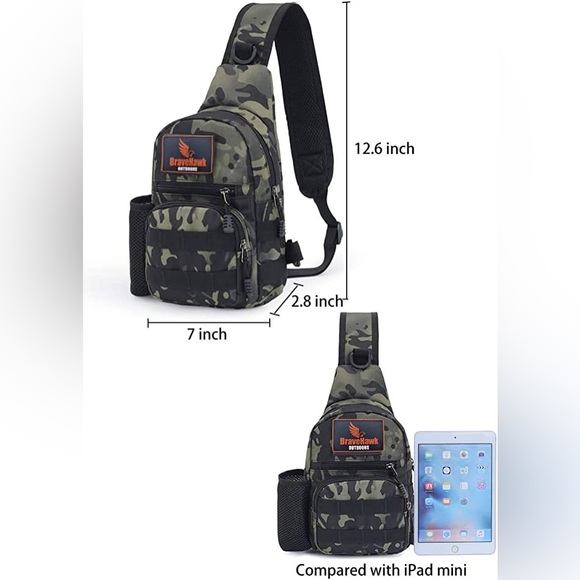 BraveHawk OUTDOORS Sling Chest Bag, 900D Nylon Oxford Portable Tactical - Picture 6 of 7
